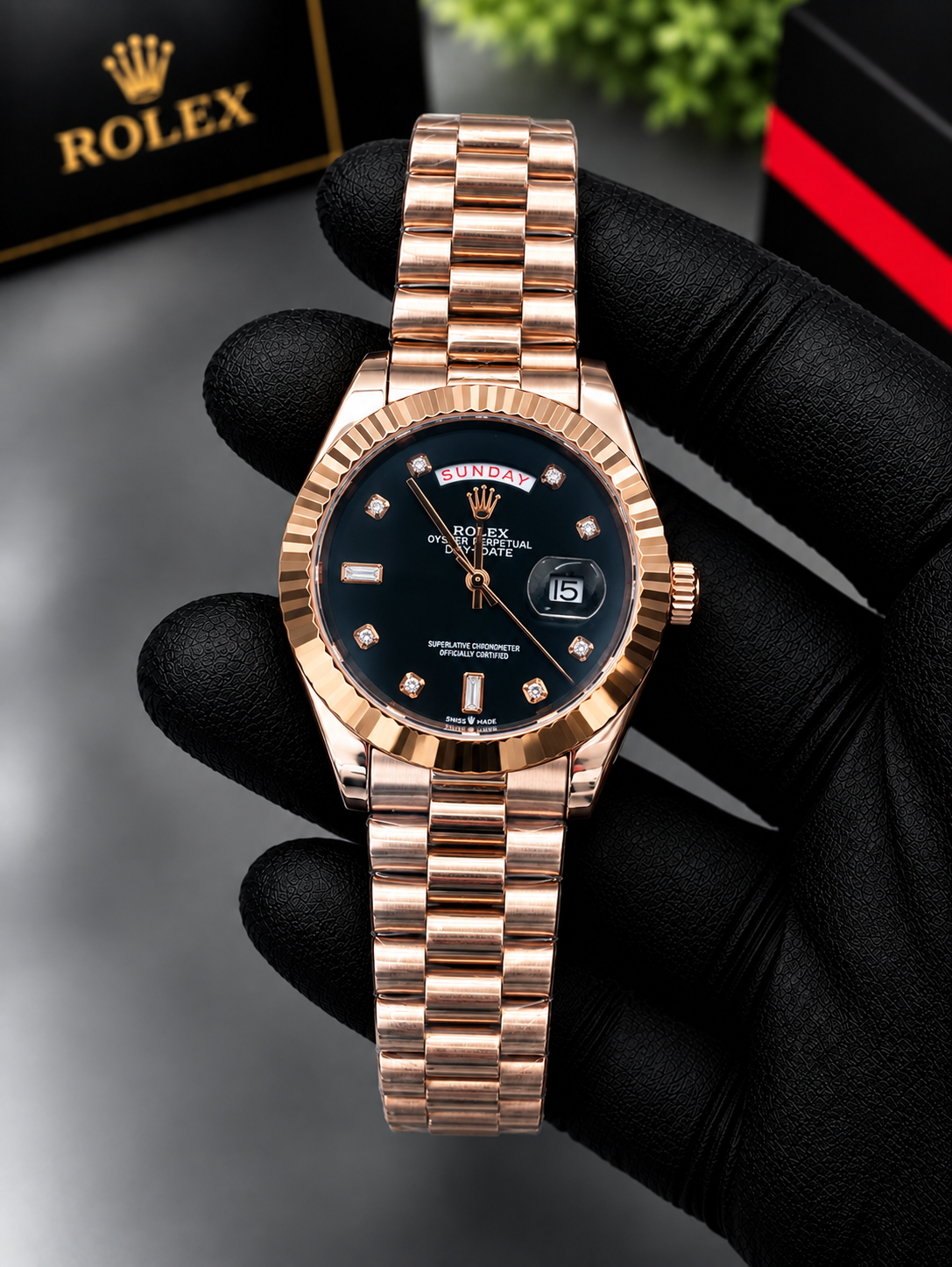 Luxury Rose Gold Chain & Black dial Men's Watch | Premium Stainless Steel Wrist Watch with Date & Time Display