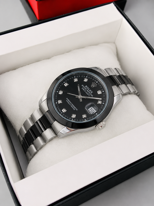 Luxury Black Chain Black Dial Men's Watch | Premium Stainless Steel Wrist Watch with Date & Time Display