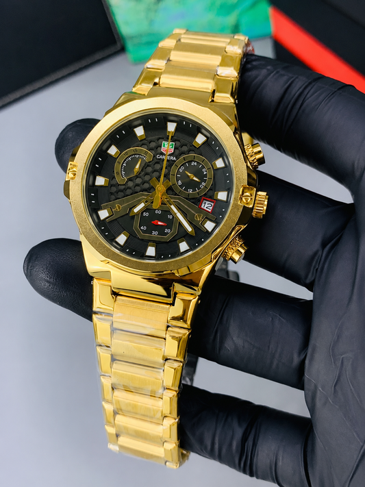 Luxury Gold & Black  dial Chronograph Men's Watch | Premium Stainless Steel Wrist Watch with Date & Time Display