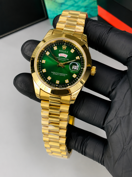 Luxury Gold Chain Green Dial Men's Watch | Premium Stainless Steel Wrist Watch with Date & Time Display