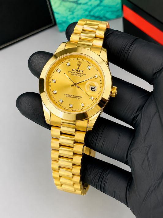 Luxury Gold Chain Gold Dial Men's Watch | Premium Stainless Steel Wrist Watch with Date & Time Display