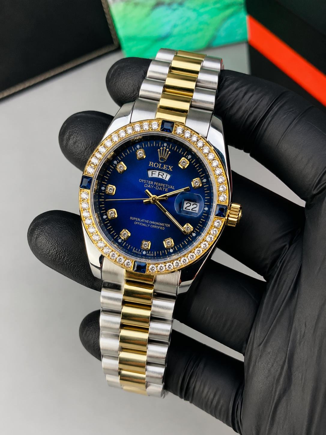 Luxury Two Tone Blue Dial Men's Watch | Premium Stainless Steel Wrist Watch with Date & Time Display