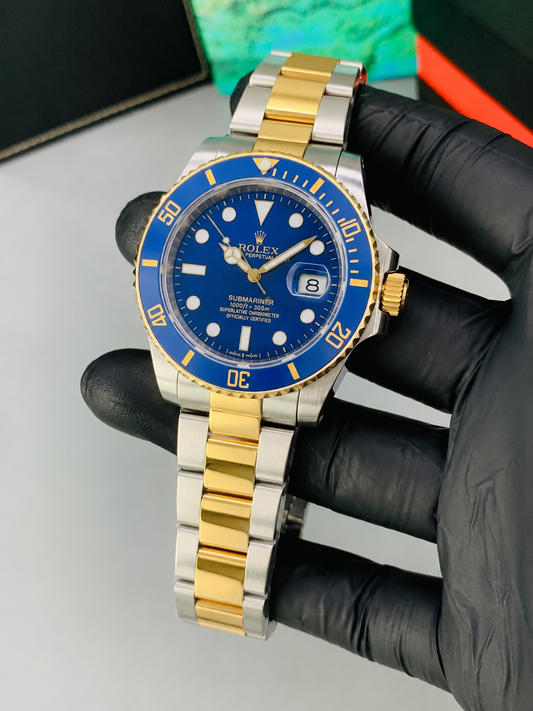 Luxury Gold Chain Blue Dial Men's Watch | Premium Stainless Steel Wrist Watch with Date & Time Display