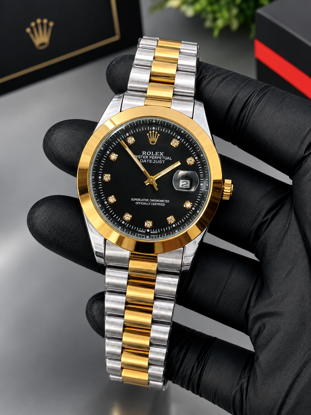 Luxury Gold & Black dial Men's Watch | Premium Stainless Steel Wrist Watch with Date & Time Display