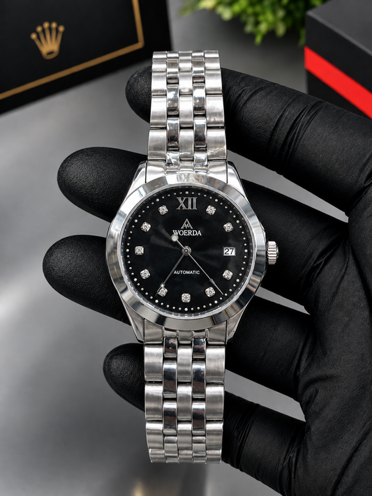 Luxury Full Automatic Watch for Men Silver  & Black dial Full Steel