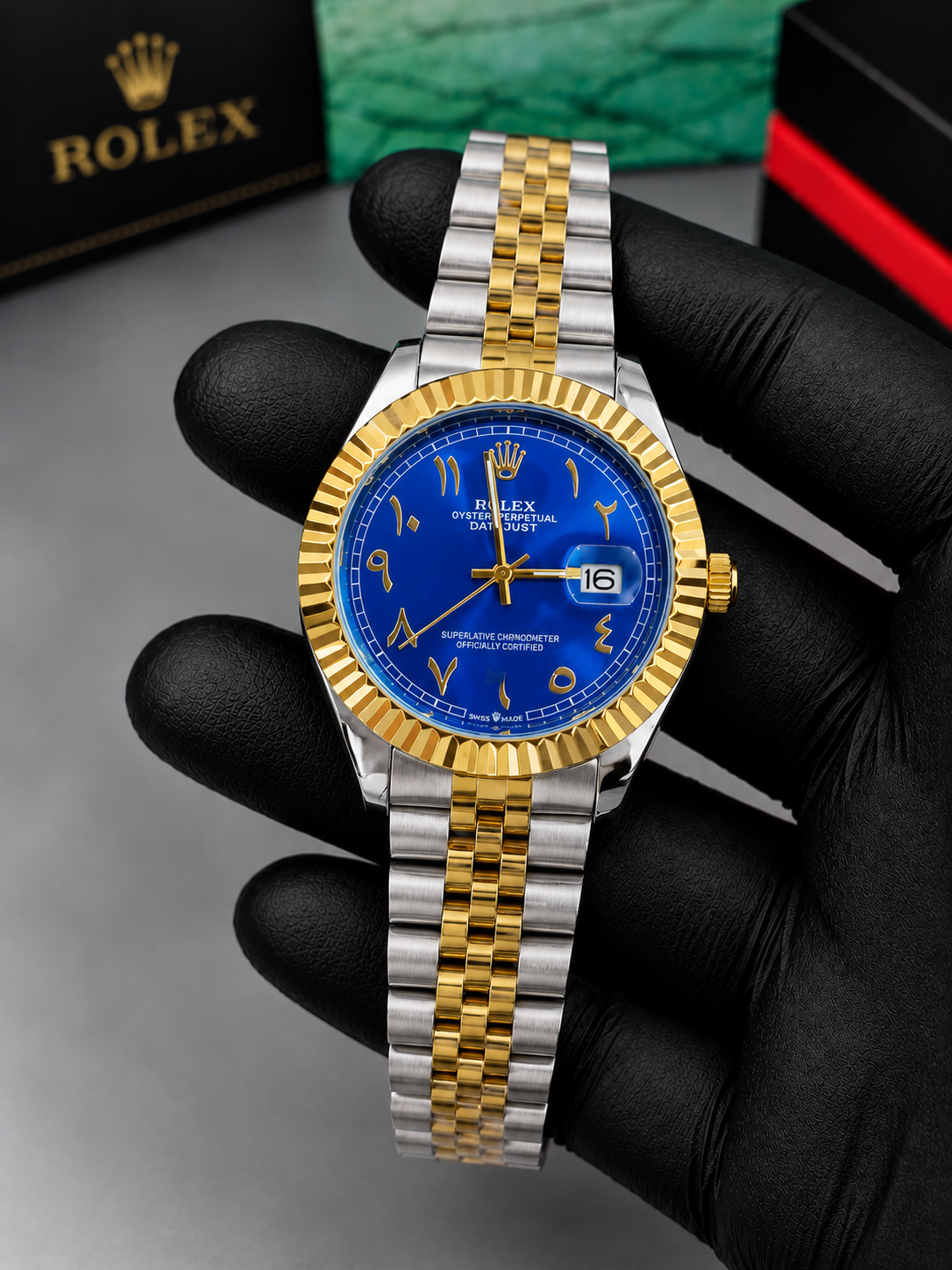 Luxury Two Tone Semi Automatic Watch Blue  Dial Men's Watch | Premium Stainless Steel Wrist Watch with Date & Time Display