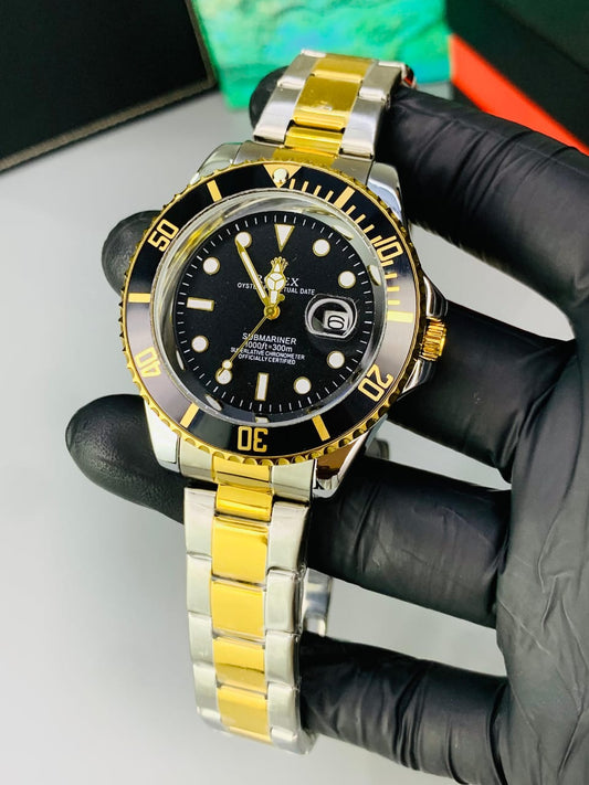 Luxury Gold Chain Black Dial Men's Watch | Premium Stainless Steel Wrist Watch with Date & Time Display