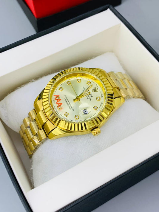 Luxury Gold Chain Gold  Dial Men's Watch | Premium Stainless Steel Wrist Watch with Date & Time Display