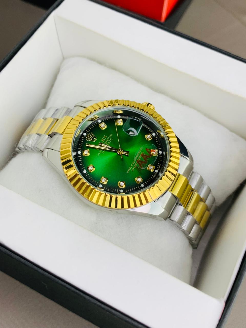 Luxury Gold Chain Green  Dial Men's Watch | Premium Stainless Steel Wrist Watch with Date & Time Display