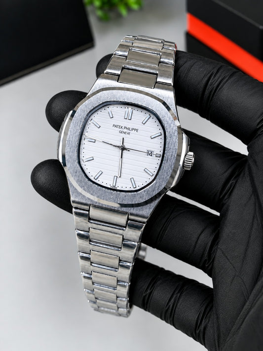 Luxury Silver & White  Dial Semi Automatic Watch | Premium Stainless Steel Wrist Watch with Date & Time Display