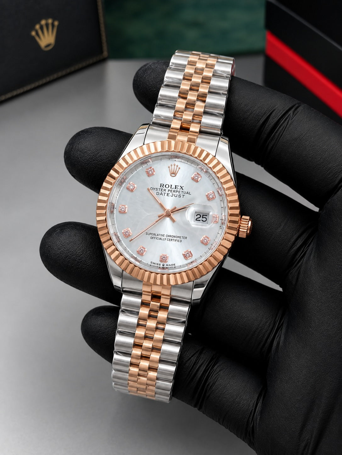 Luxury Two Tone Semi Automatic Watch  White Dial Men's Watch | Premium Stainless Steel Wrist Watch with Date & Time Display