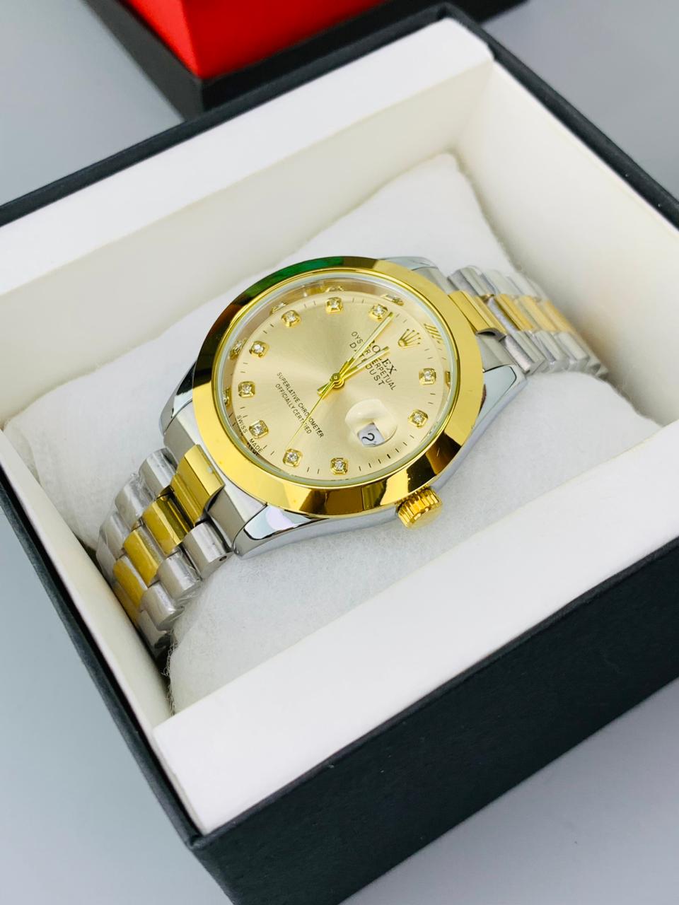 Luxury Gold & White dial  Men's Watch | Premium Stainless Steel Wrist Watch with Date & Time Display
