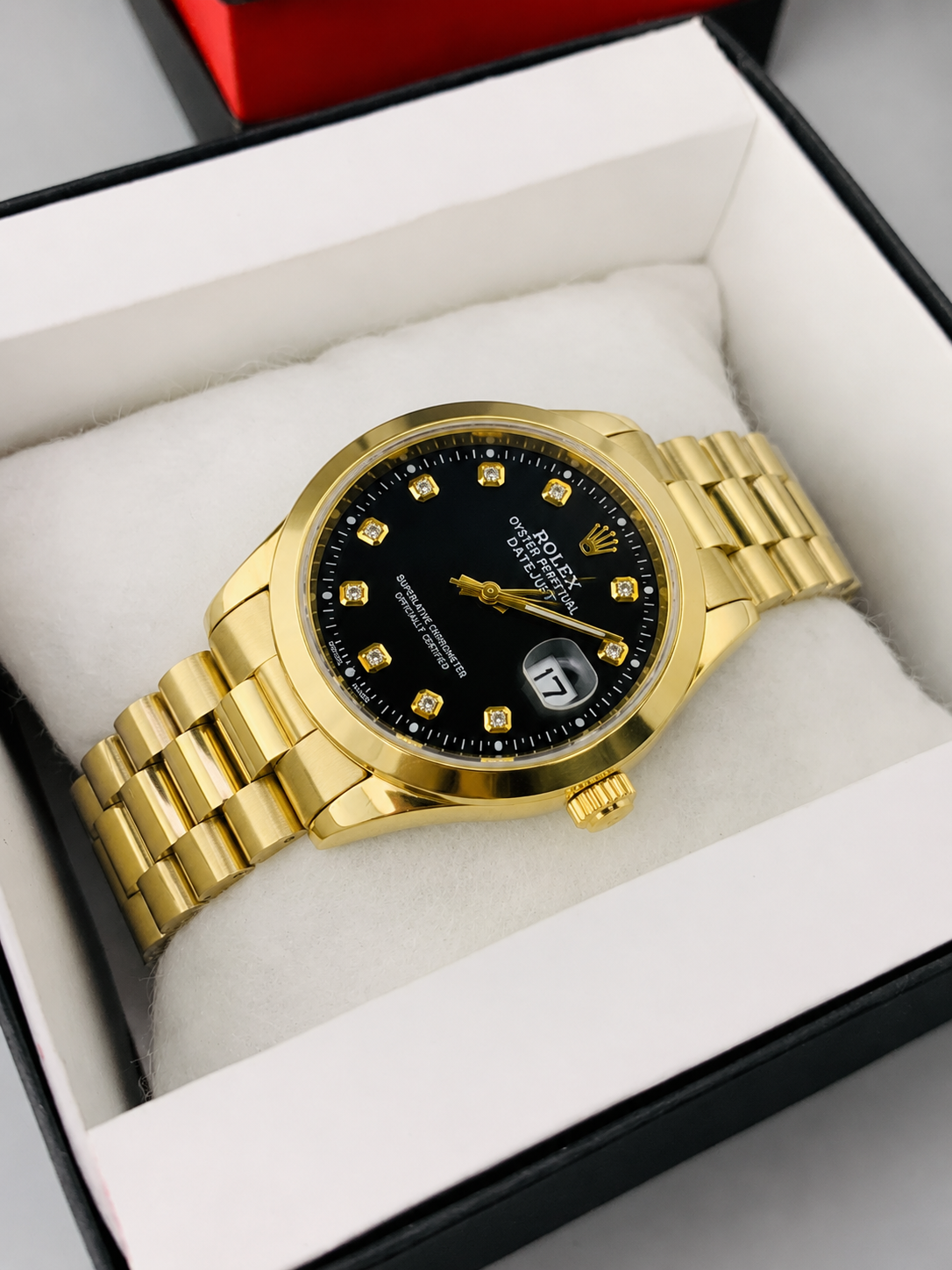 Luxury Gold Chain Black Dial Men's Watch | Premium Stainless Steel Wrist Watch with Date & Time Display